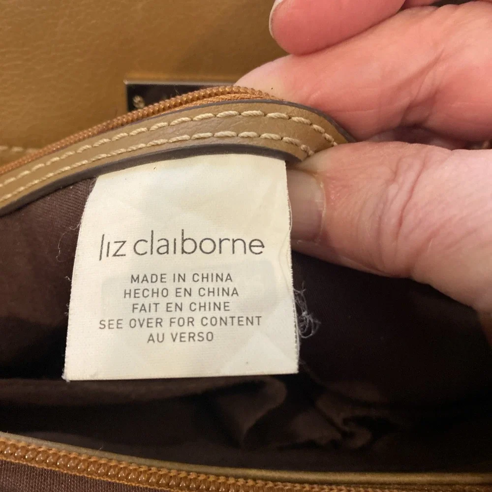 Vintage Liz Claiborne Multicolor Woven Faux Leather Satchel Purse, Tan Handbag
